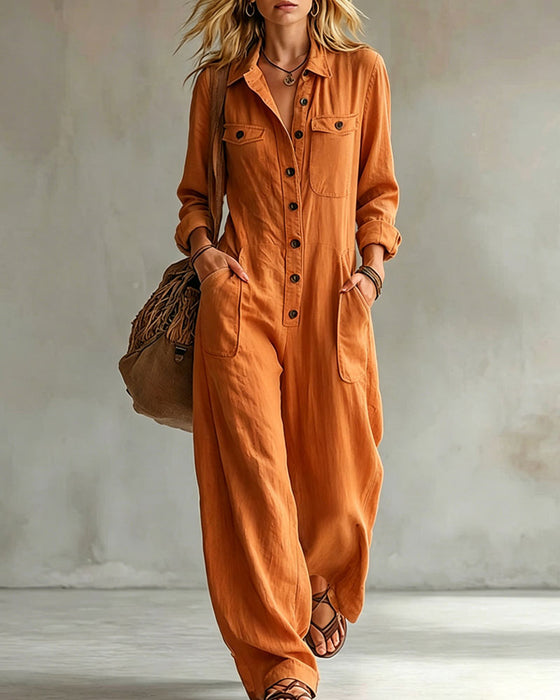 Jumpsuit Effen Kleur Lange Mouwen