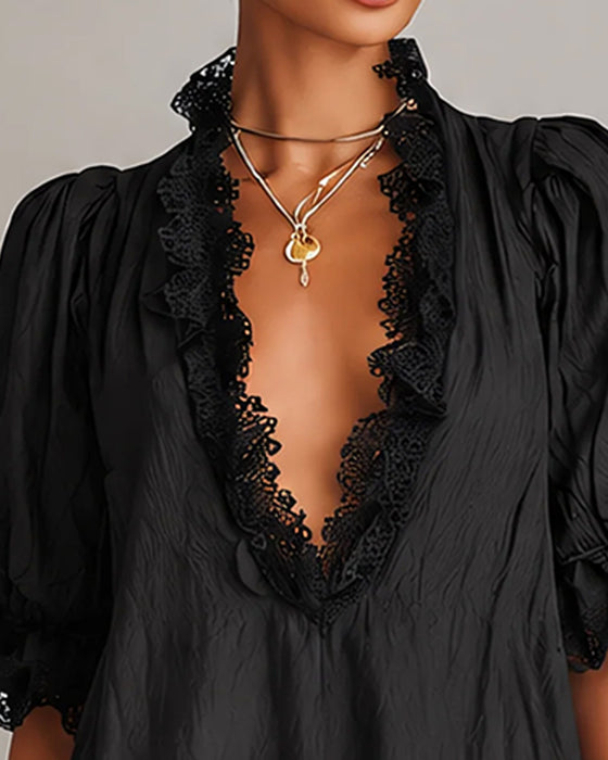 Jurk Kant Patchwork Asymmetrisch