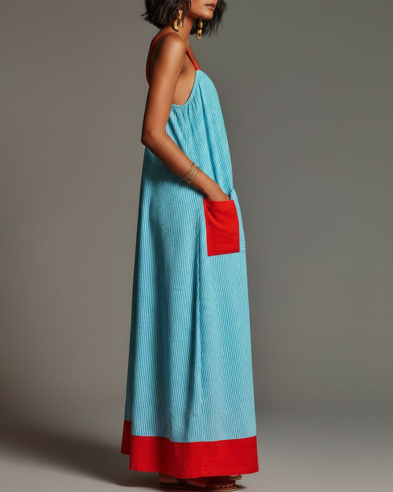 Jurk Blauw Rood Kleurblok Streep Camisole