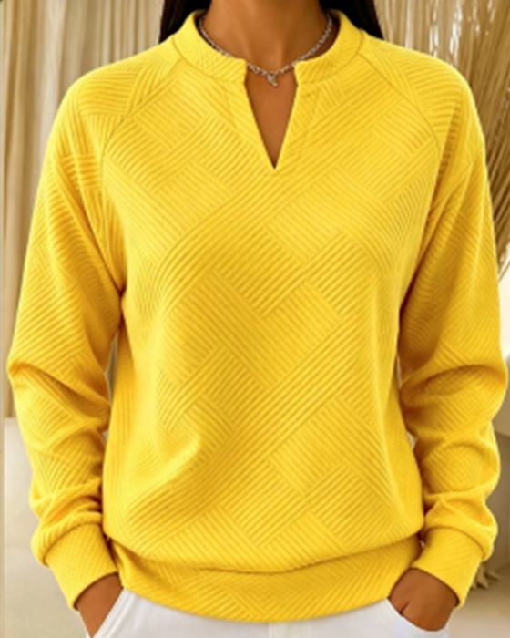 Sweatshirt V-Hals Gestreept Raglan Effen