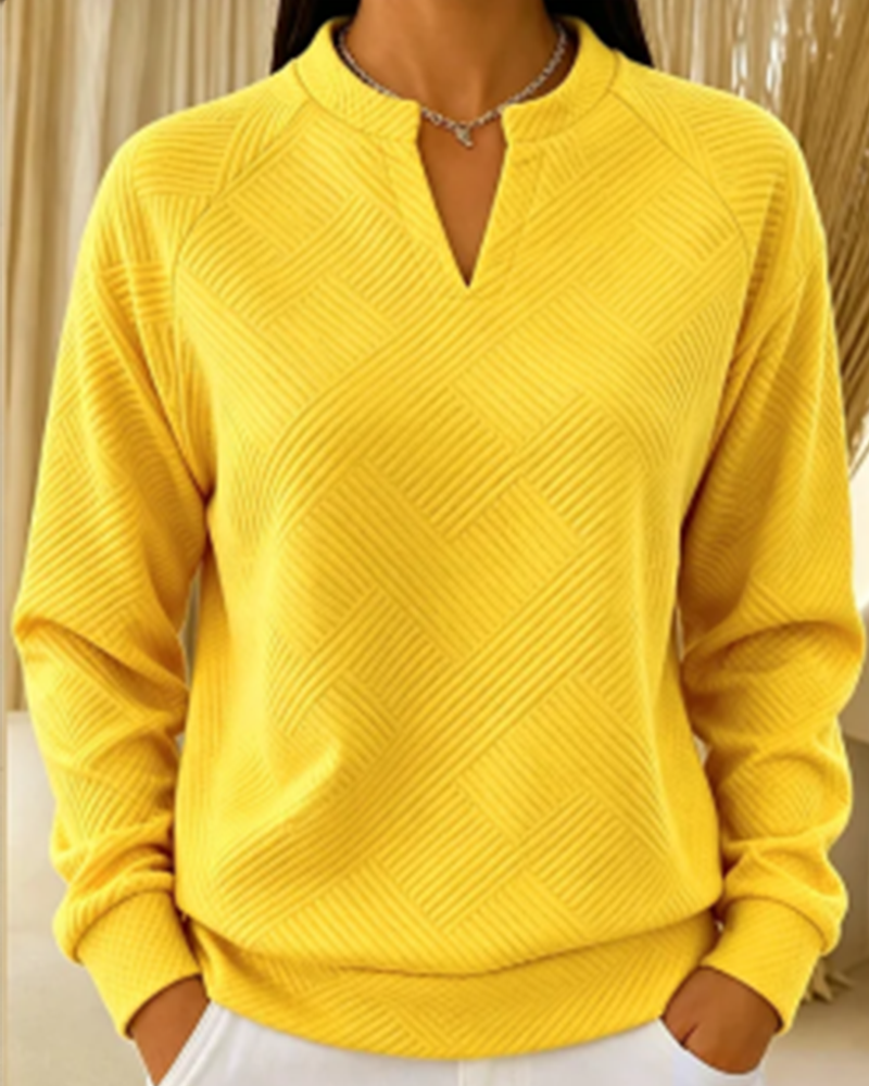 Sweatshirt V-Hals Gestreept Raglan Effen