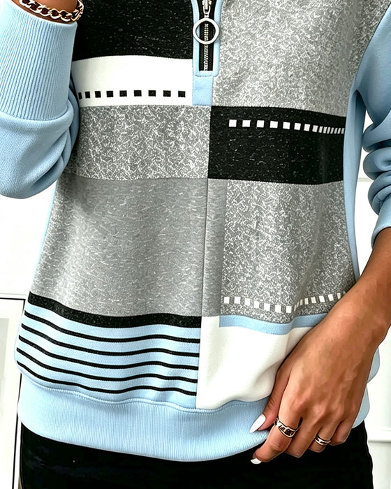 Hoodie Halve Rits Contrast Geometrische Print