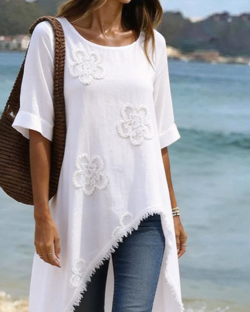 Blouse Ronde Hals Los Asymmetrisch