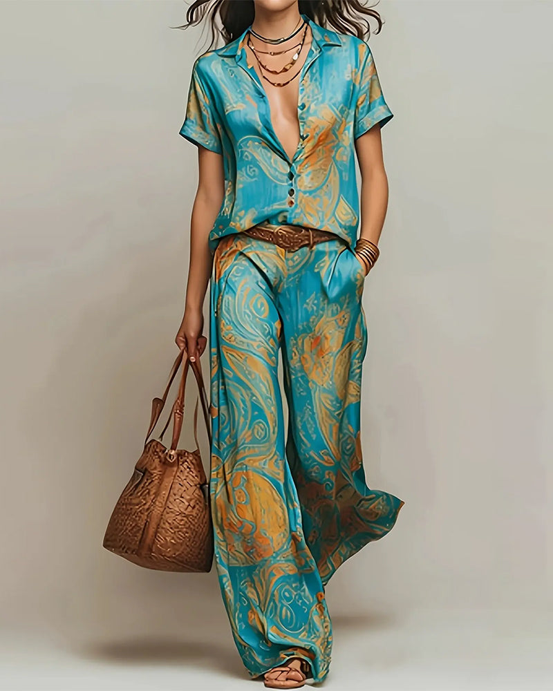 Tweedelig Set Vakantie Korte Mouw Blouse Zak
