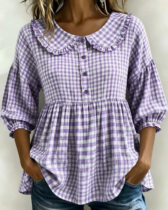 Blouse Peter Pan Kraag Ruit Getailleerd