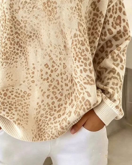 Sweatshirt Luipaardprint Ronde Hals Loose Fit