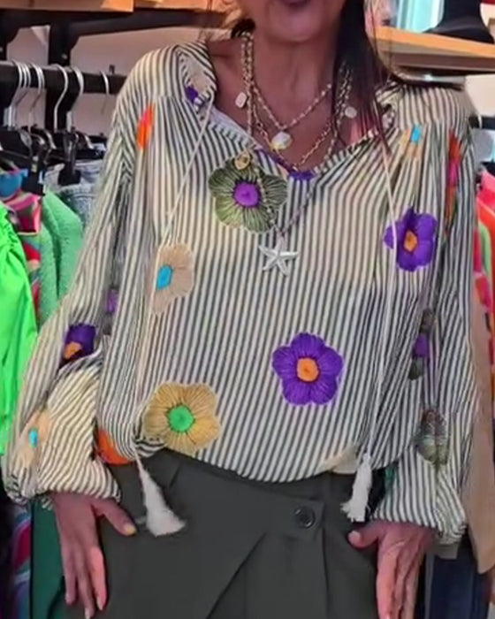 Blouses Streep Bloemen Stropdas