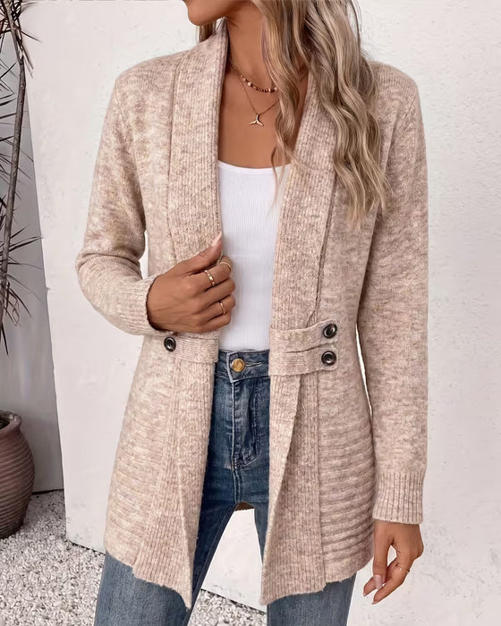 Cardigan Effen Kleur Knoop Versierd
