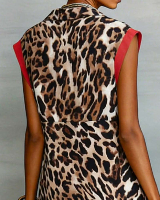 Jurk Knoopsgat Luipaard Afdruk Contrast Maxi