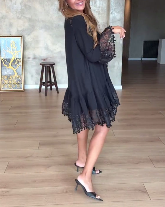 Jurk casual kant effen kleur v-hals