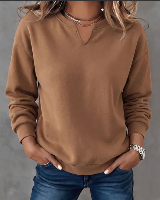 Sweatshirt Kleine V-Hals Casual Lange Mouw
