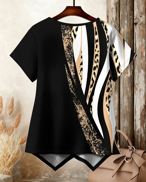Blouse Onregelmatige Print Korte Mouwen