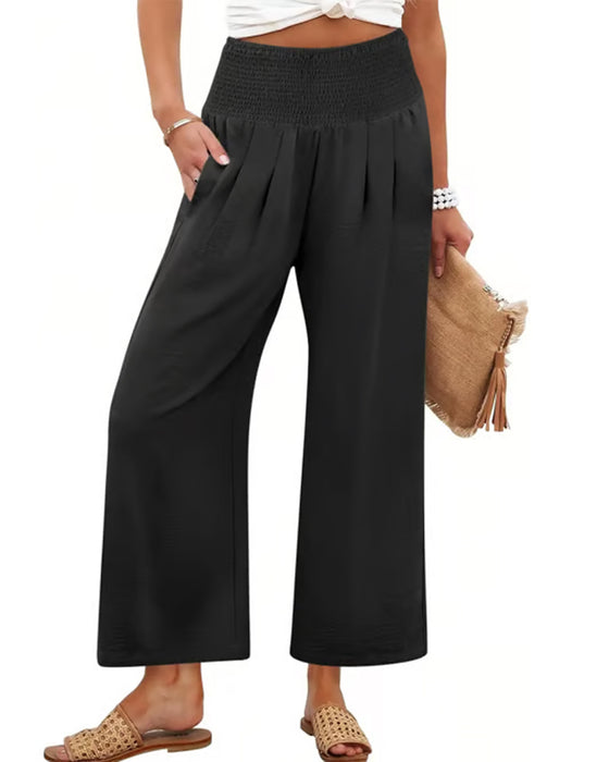 Broek Effen Hoge Taille Wijd Pijp