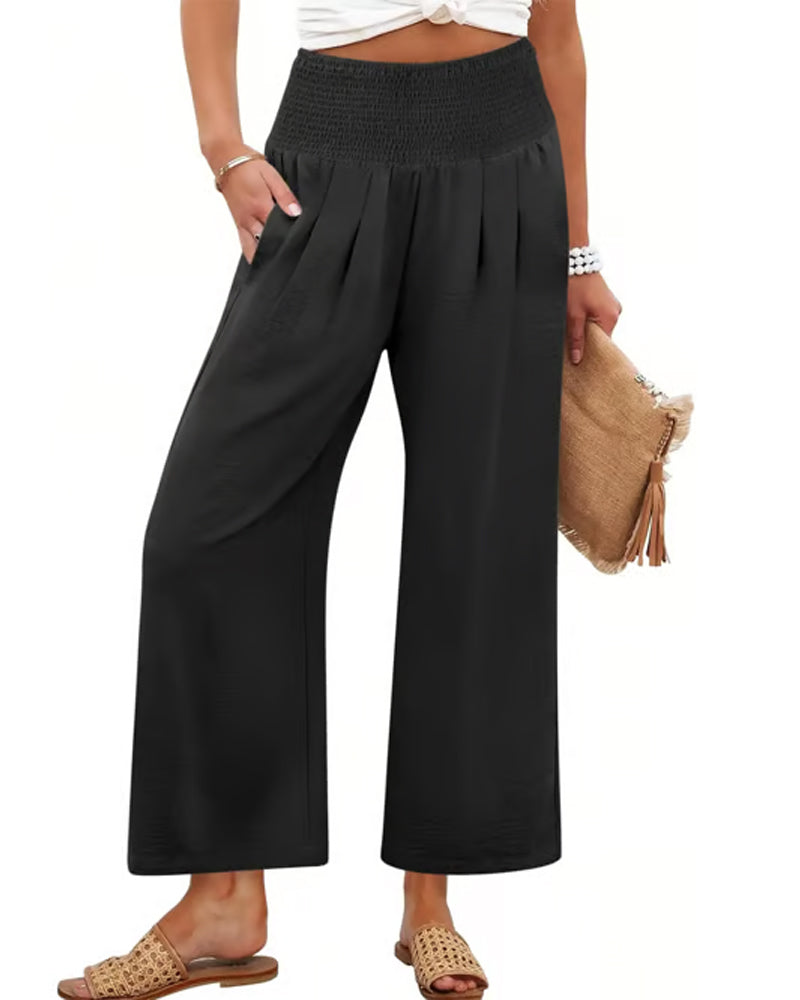 Broek Effen Hoge Taille Wijd Pijp