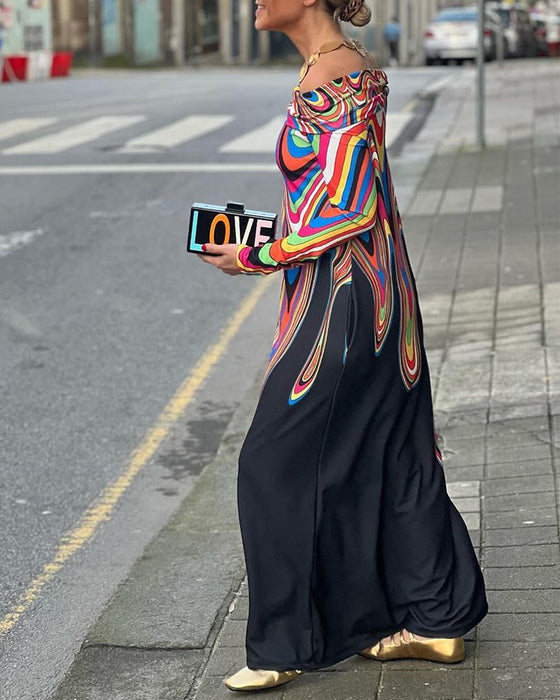 Off-shoulder elegante maxi-jurk met lange mouwen