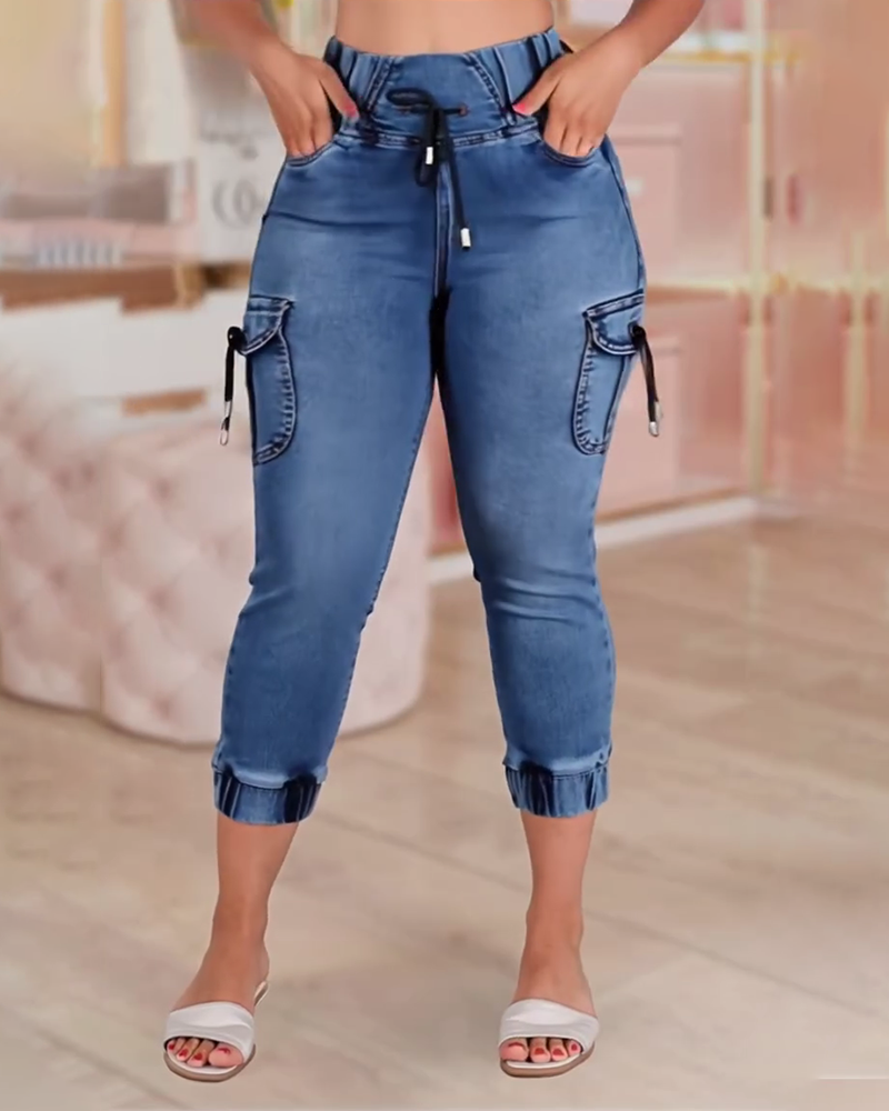 Jeans Trekkoord Zak Capri