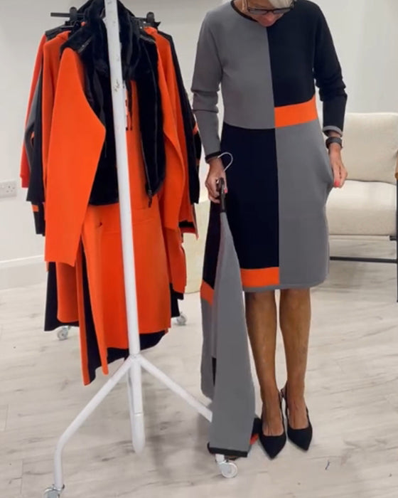 Elegante jurk met ronde hals en bijpassende kleuren