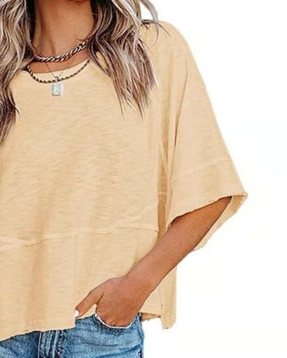 T-Shirt Paneel Effen Kleur Uitlopende Mouw