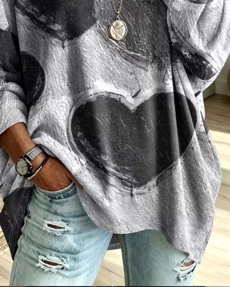 Top Hart Print V-Hals Los