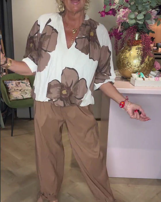 Blouse V-Hals Bloemig Halflange Mouw Relaxed