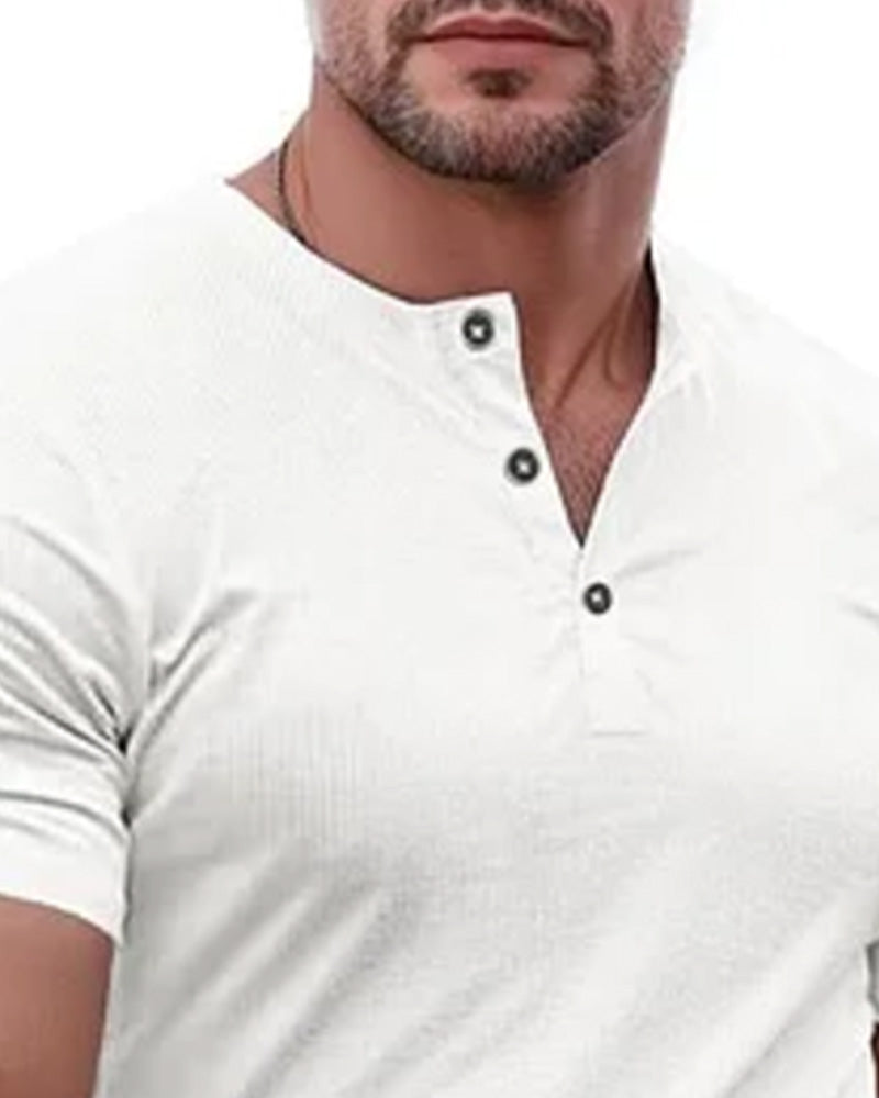 T-Shirt Halfgeknoopt Henley Korte Mouw