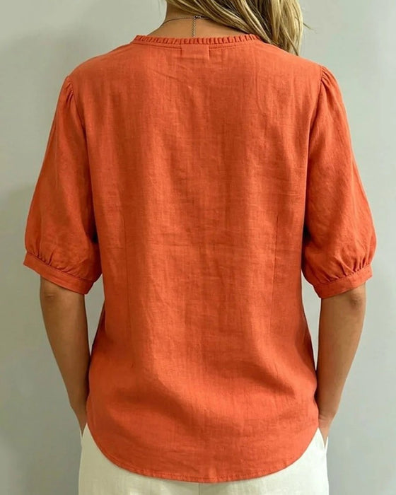 Blouse Ruffle Trim Knoop Zak