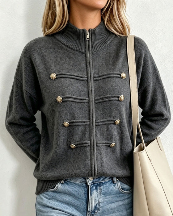 Cardigan Mandarin Kraag Mode Rits Gebreid