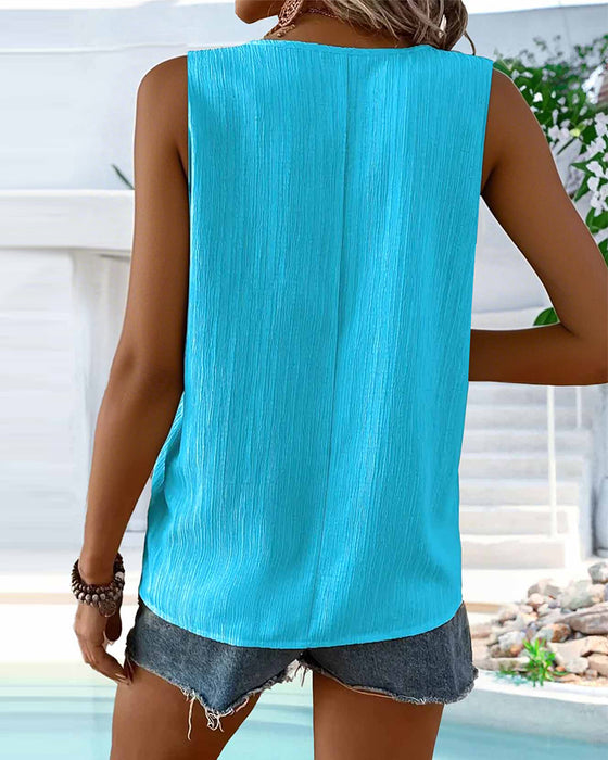 Tanktop Mouwloos Knoop Geplooid Effen