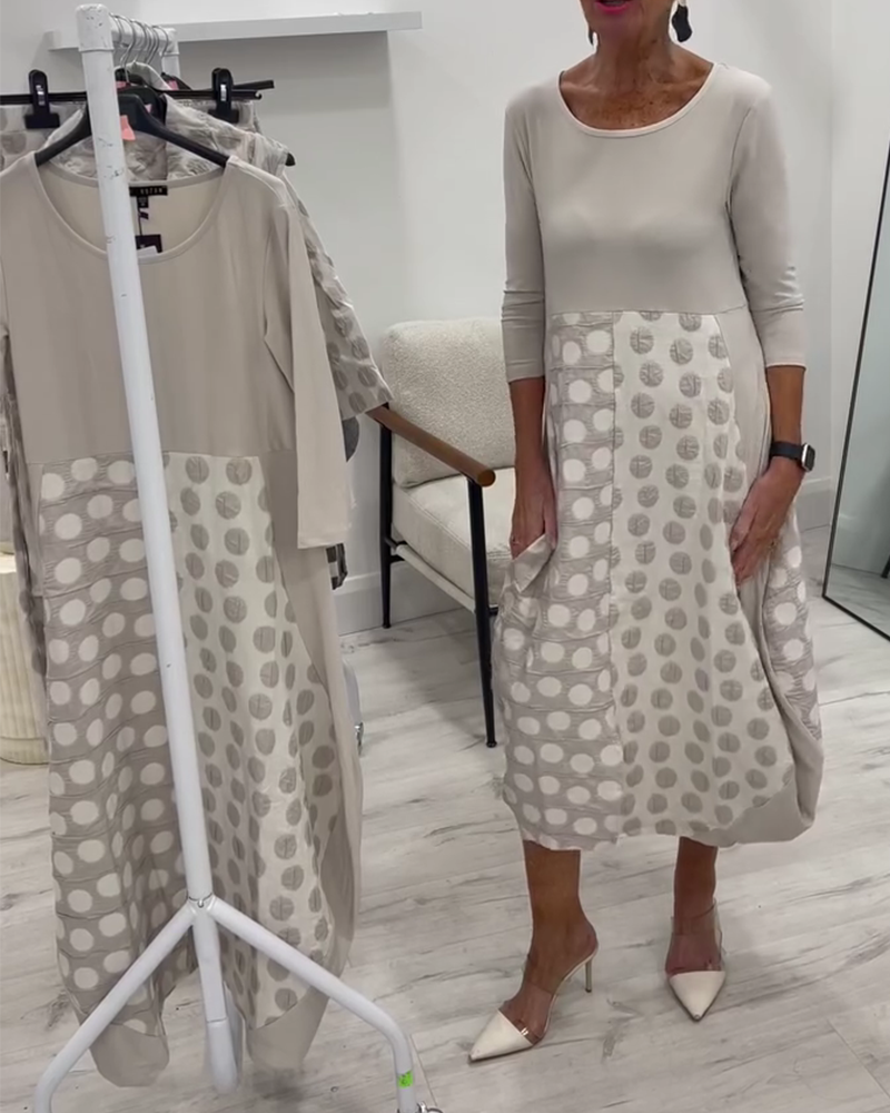 Jurk Ronde Hals Stippen Patchwork Tulp