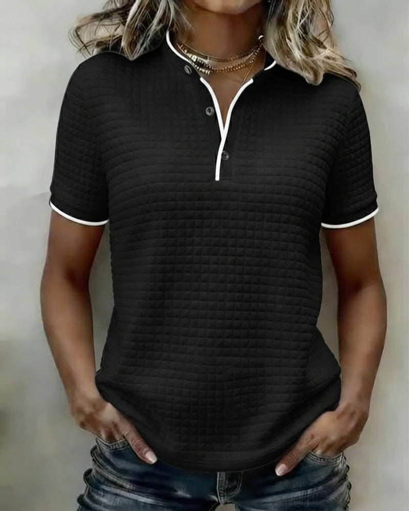 Top Wafelbrei Gebreid Geknoopt Korte Mouwen