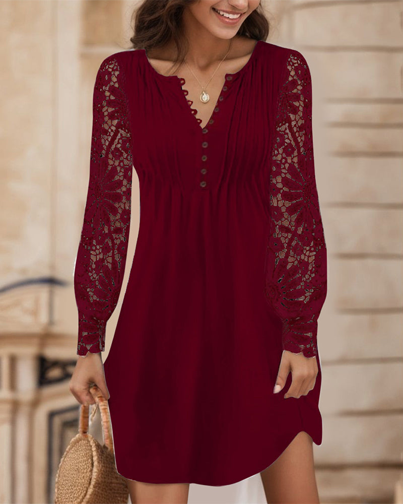 Effen Jurk Met Plooien En Patchworkdetails