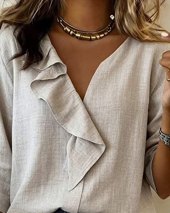 Blouse Gerimpeld Effen Kleur Langmouw