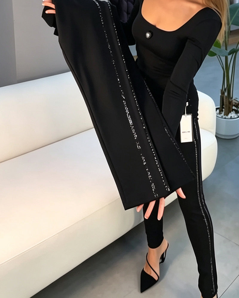 Potloodbroek Fijn Glinsterend Slim Fit Stretch