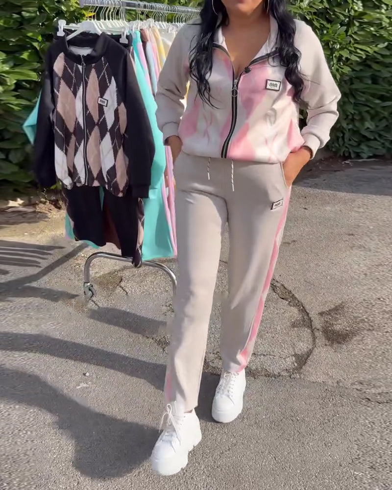 Tweedelig Set Geruit Top Met Rits En Broek