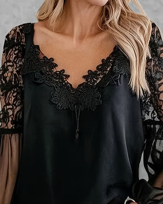 Blouse V-Hals Kant Patchwork Mesh