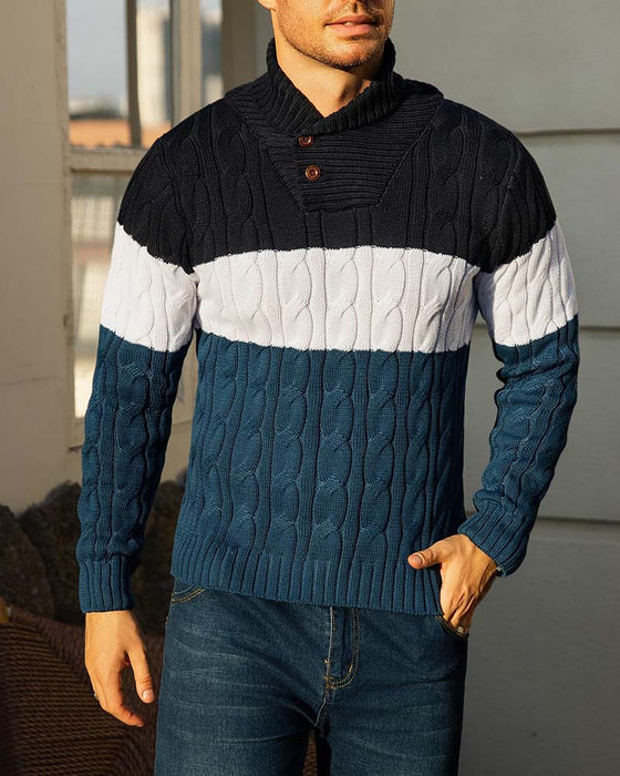 Pullover Hoge Hals Knoop Contrast Heren