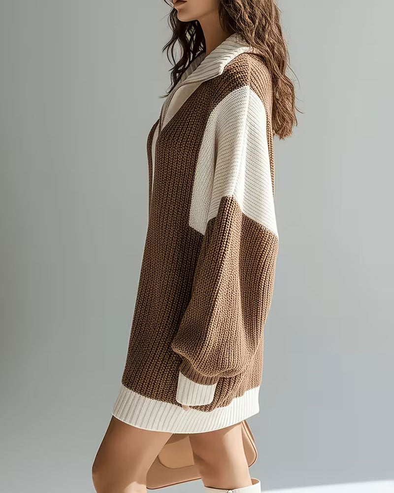 Trui Jurk Revers Rits Contrast