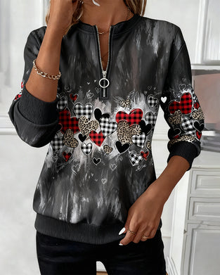 Sweatshirt Met Half-Zip En Hartprint