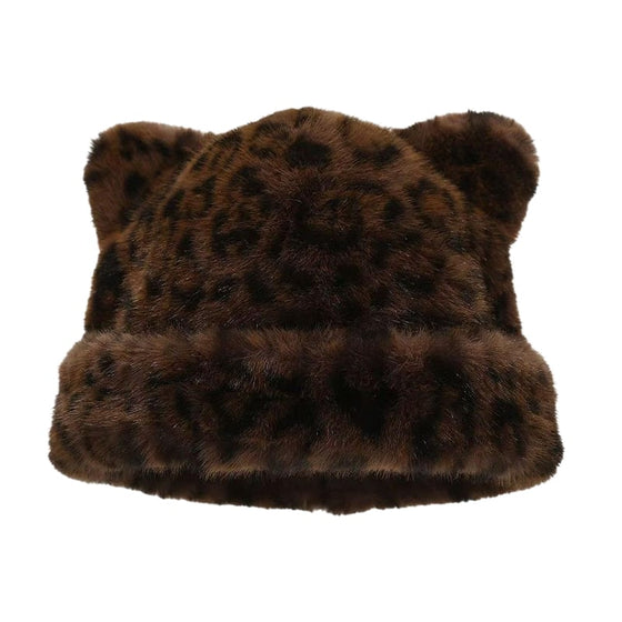 Hoed Luipaardprint Pluche Kattenoor
