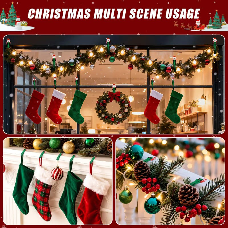 🎄🎅 Kerstman Plakhaakjes (12-Pack) — geen boren, geen spijkers, gewoon pellen, plakken en hangen