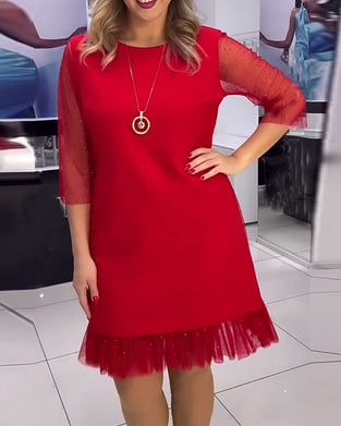 Jurk effen kleur mesh stiksels pailletten