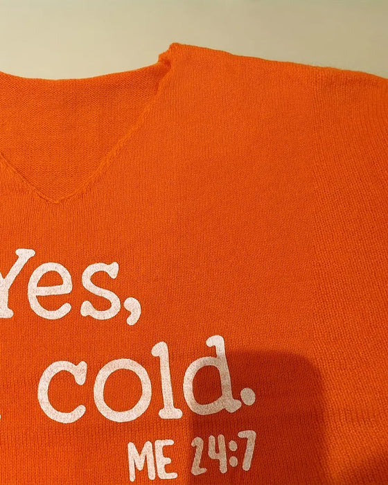 Trui V-hals Letterprint Wijd Casual