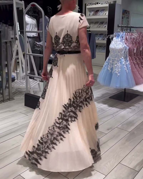 Vintage geplooide elegante jurk met print