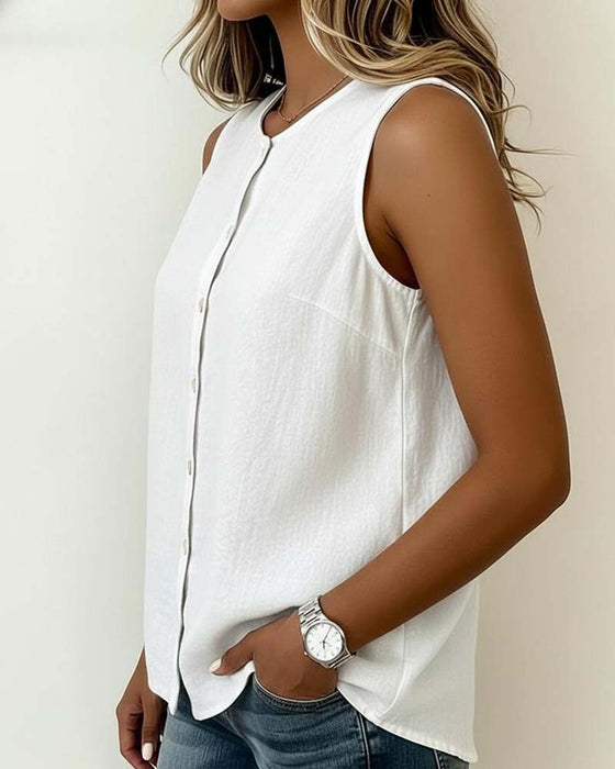 Blouse Ronde Hals Enkelrijg Mouwloos