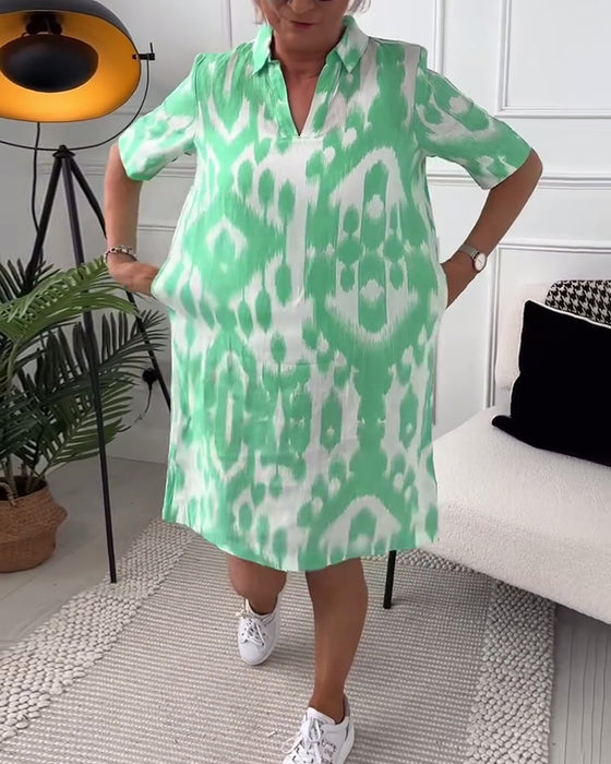 Jurk met revers en korte mouwen met print