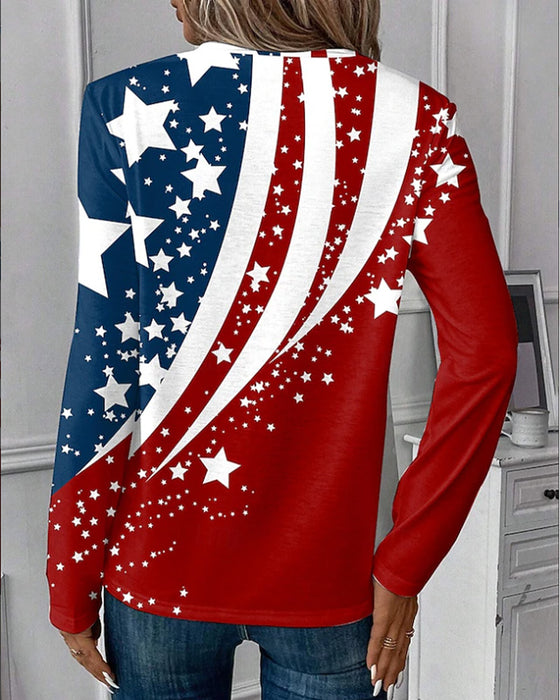 T-Shirts Vlag Ster Print V-Hals