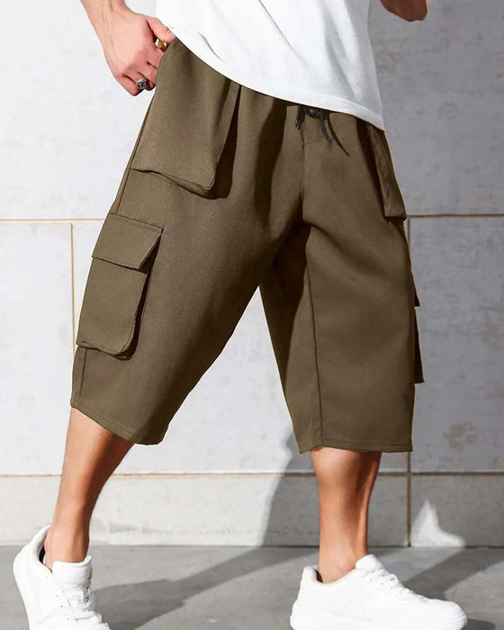 Broek Elastische Taille Zak Effen Kleur Cargo
