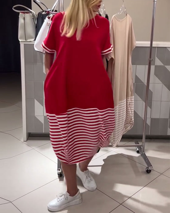 Jurk Contraststrepen Korte Mouw Casual