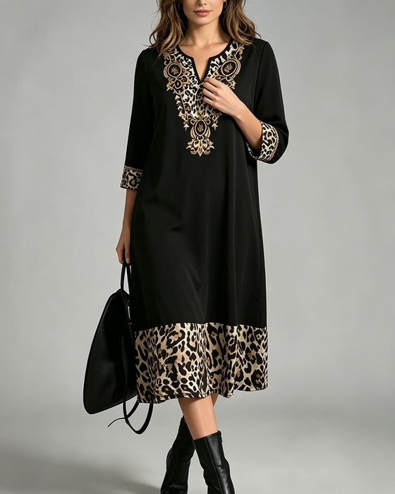 Dress Mini V-Hals Luipaard Print Patchwork Los