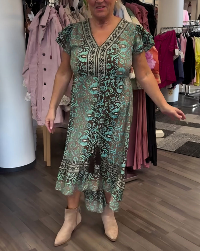 Jurk Retro Bloemenprint Mouw Halflang